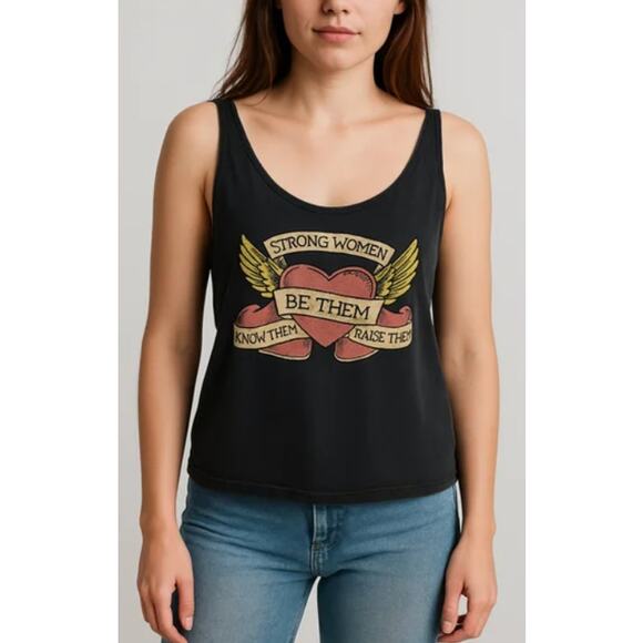 Handmade Tops - Handmade Graphic Tank Top Strong Women Wings Statement M